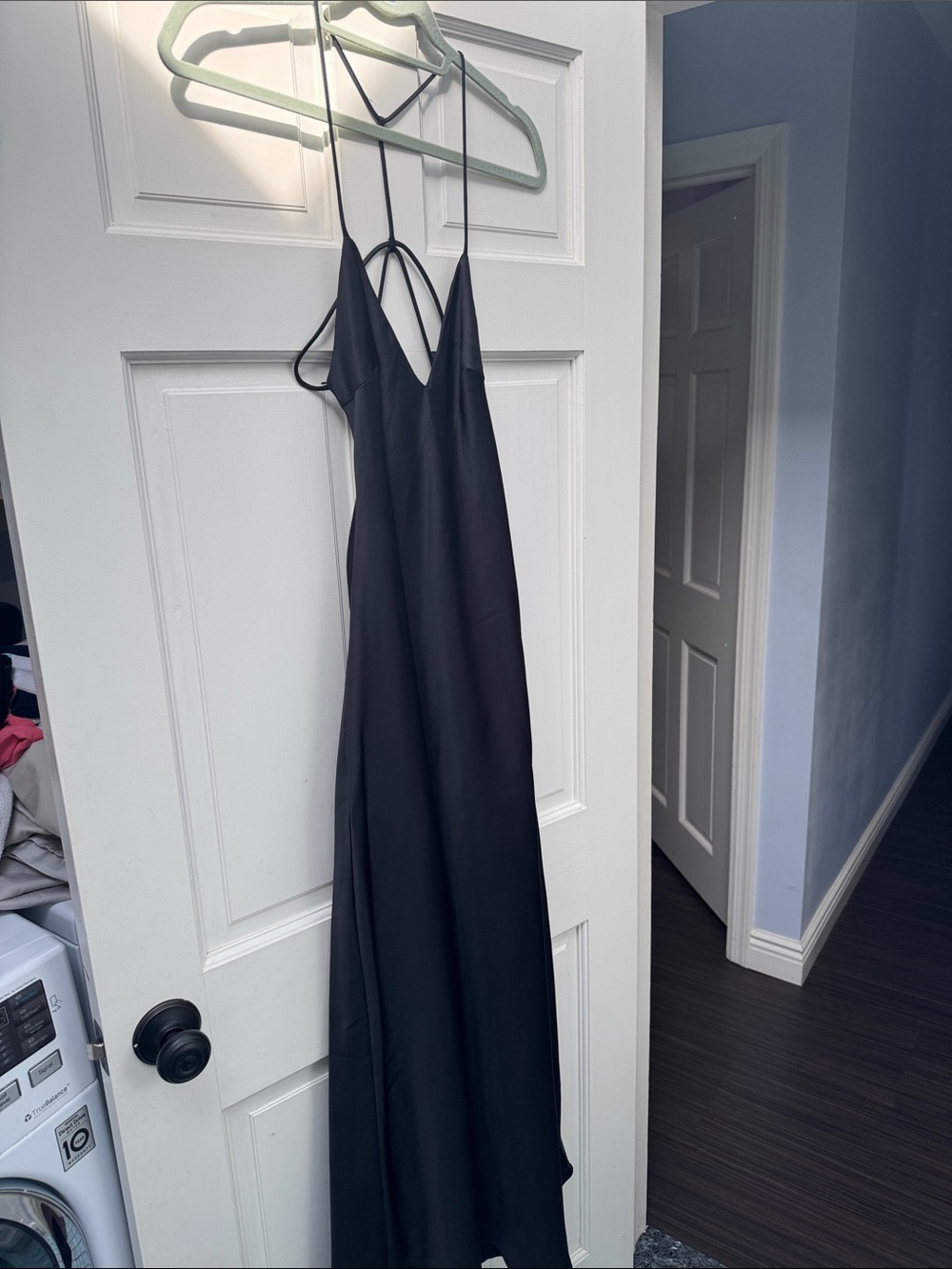 Zara Black Backless Slip Maxi Dress with Thin Straps